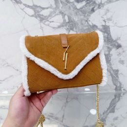 Suede Crossbody gold velvet clutch bag with Chain Shoulder Strap, Metal Letter Hasp, and Cell Phone Pocket - Women's Handbag Purse