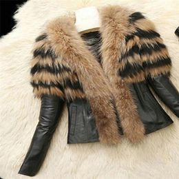 Women's Fur Faux Autumn Winter Coat Jacket Female Slim Fit PU Leather Coats Fluffy Outerwear Jackets 220927