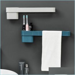 Bathroom Storage Organisation Thickened Towel Bar Punching Water Wall Hanging Rack Vanity Toothbrush Barrel Box Zp7131614 Drop Deliv Dhrfg