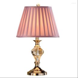 Table Lamps European K9 Crystal Pink Fabric Lamp Modern Romantic Wedding Bedroom Foyer Hall Decor Reading Light H 52cm 1347