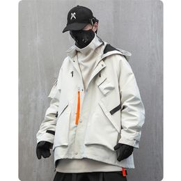 Men's Jackets Functional Style Stand Collar Hooded Stormsuit Loose Retro Highstreet Unisex Men'S Clothes Harajuku Oversize Streetwear Lovers 220927