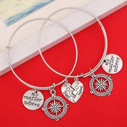 Bangle 2pc No Matter Where Compass Charm BFF Friendship Pendant Bracelet Lover Couples