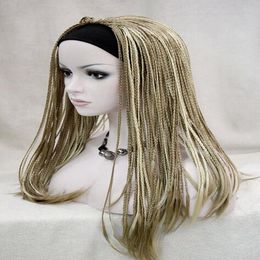 Synthetic Long Straight Hand Made Braids 3/4 Half Full Headband Women wig