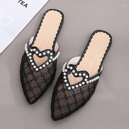 Slippers Women's Pointed Toe Home Shoes Hollow Mesh Vamp Rubber Low Heel Size 35-40 Light And Comfortable Not Tired