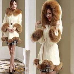 Womens Fur Faux 4XL Artificial Coat Medium And Long Sheep Sheared One Hooded Imitation Splicing Is Slim In Winter 220927