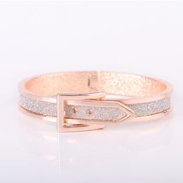 Korean Style Belt Pin Buckle Open Cuff Bracelets Leather Rose Gold Plated Shiny Colourful Glitter Personalised Bangle for Women Girls Ladies Jewellery Gifts Bijoux