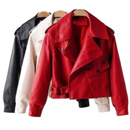 Women's Leather Faux Leather Women s Jackets Fitaylor Autumn Women Faux Leather Jacket Pu Motorcycle Biker Red Coat Turndown Collar Loose Streetwear Black Punk