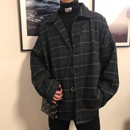 Men's Jackets 2022 Simple Retro Cheque Jacket Tide Boy Japanese Street Autumn And Winter Wild Plaid Jacket Thick Shirt T220926