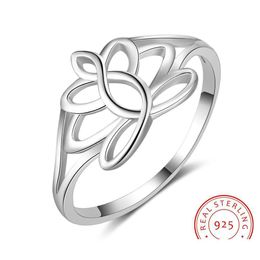 Band Rings Summer Style S925 Sterling Sier Ring For Women Girl Sizes 6-8 Simple Lotus Fashion Jewellery Wedding Rings Gift High Polishi Dhmkz