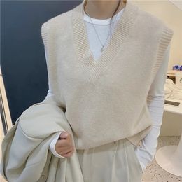 Women's Vests Women Sweater Vest Spring Autumn Simple Loose Knitted Sleeveless Ladies V-Neck Pullover Tops Female All-match Outerwear 220928