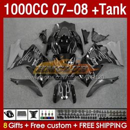 Fairings Kit & Tank For SUZUKI GSXR1000CC GSXR-1000 K7 GSXR 1000 CC 07-08 Bodywork 158No.107 1000CC GSXR1000 2007 2008 Body GSX-R1000 GSX R1000 07 08 Fairing grey flames