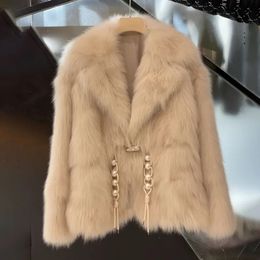 Womens Fur Faux Coat Thickened Autumn And Winter Short Fashion Horn Buckle Highend Beaded Small Fragrance Top 220927