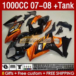 Kit & Tank Fairings For SUZUKI GSXR1000CC GSXR 1000 CC 1000CC 07-08 Bodywork 158No.144 GSXR-1000 GSXR1000 K7 07 08 Body GSX R1000 GSX-R1000 2007 2008 Fairing orange stock