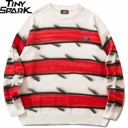 Men's Sweaters Men Sweater Retro Stripe White Red Streetwear Knitted Sweater Hip Hop Vintage Pullover Autumn Cotton Casual Sweater Hipster 220928