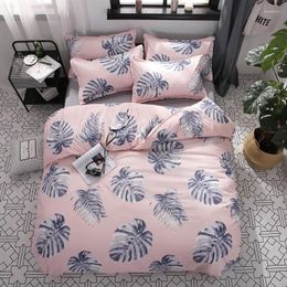 Bedding Sets Home Set Pink&grey Leaf Bed Linen 3 Or 4pc/set Duvet Cover Blue Bird Stripe Bedclothes Flower Sheets