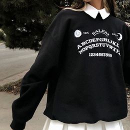 Women's Hoodies Sweatshirts Yangelo Black Oversized Sweatshirt Women Gothic Girl Harajuku Chic Letter Print Autumn Winter Long Sleeve Lapel Pullover Tops 220928