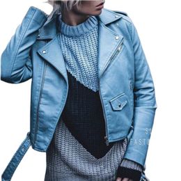 Women's Leather Faux Leather Women s Jackets Fashion Women Spring Autunm Black Blue Fake Faux Leather Lady PU Zipper Pocket Motorcycle Outerwear Coat Belt 220928