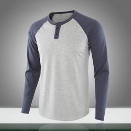 Mens Long Sleeve T-shirt Loose Solid Patchwork Spring Men Casual Tops Tees Shirts Tracksuit Thin O-Neck Big Size Clothing