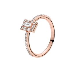 Rose Gold Sparkling Square Halo Rings Sterling Sier Wedding Jewellery for Women Girls with Original Box for Engagement Ring Set