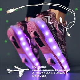 Sneakers 27-40 USB Charging Children With 2 Wheels Girls Boys Led Shoes Kids Roller Skate 220928