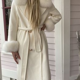 Women's Fur Faux OFTBUY Real Coat Winter Jacket Women Natural Collar Cashmere Wool Blends Long Outerwear Ladies Streetwear 220927