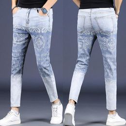 Men's Jeans High Quality Mens Prints Denim Pants Slim fit Street Fashion Casual Colour contrast Ankle Length Pants 220927