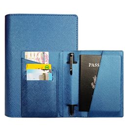 10pcs Card Holders Women PU Plain Multi - function Pen Insertion Card Passport Cover Mix Color