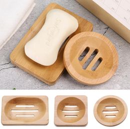 Natural Bamboo Wood Soap Dish Storage Holder Bathroom Round Drain Box Rectangular Square Ecofriendly Wooden Tray Holder RRE14553