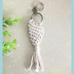 Keychains Rame Keyring Cotton Rope Keychains Handmade String Braided Twisted Keychain Purse Backpack Charm Boho Accessories Customize Dhl0J