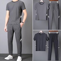 Gym Clothing Sportswear Set Stylish Smooth Short Sleeve Quick Dry Drawstring For School Athletic Wear Men Top Pants