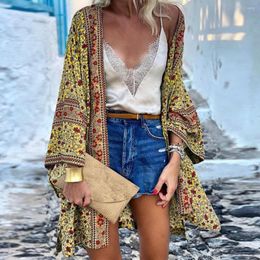 Women's Swimwear Quick Drying Stylish Bohemian Floral Printed Summer Cardigan Sweat Absorbing Long Sleeve For Daily Wear