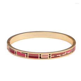 Bangle Charm Cuff Bracelets For Women Stainless Steel Gold Plating 4mm Width Enamel Luxury Wristband Wedding Female Jewellery