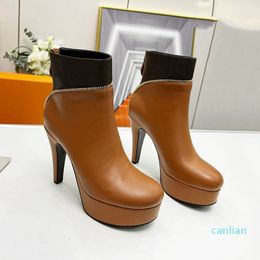 Platform Ankle Heels Boots Women High Heel Martin Boot Designer Back Zip Booties Black Brown Leather Lady Wedding Casual