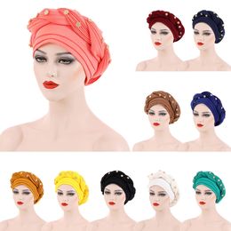 2022 Handmade African Cap Nigerian Wedding Gele African Women Turban Cap Head Wrap Knot Pre-Tied Bonnet Braid Turban for Women