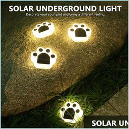 Party Decoration 1/4Pcs Bear Claw Footprint Solar Led Light Outdoor Garden Patio Path Home Christmas Decor Landscape Animal Print Lam Dh9Tf