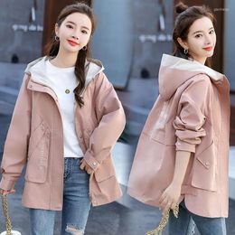 Women's Trench Coats Women's Spring Autumn Hooded Coat With Lining Women 2022 Fashion Casual Windbreakers Plus Size Loose Big Pocket