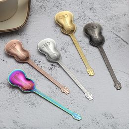 Dinnerware Sets Stainless Steel Coffee Spoon Stirring Titanium-plated Ice Bar Guitar Music Creative Gift Cutlery Set