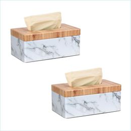 Tissue Boxes Napkins 2X Rectangar Marble Pu Facial Grain Box Er Napkin Holder Paper Towel Dispenser Container For Home Decor Drop De Dhb1G