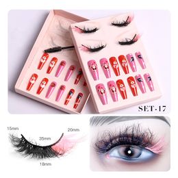 Handmade Reusable Multilayer Christmas False Eyelashes and Fake Nail Set for Party Curly Crisscross Thick Fake Lashes Full Strip Eyelash Extensions Makeup