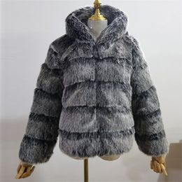 Womens Fur Faux High Quality ry Silver Coats and Jacket Fluffy Coat Hooded Thick Warm Winter Jacket Manteau Femme 220927