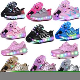 Sneakers Two Wheels Luminous Led Light Roller Skate Shoes for Children Kids Boys Girls Up With wheels Shoe 220928