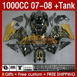 & Tank Fairings For SUZUKI GSXR-1000 K7 GSXR 1000 CC GSXR1000 2007 2008 Bodys 158No.88 1000CC GSX-R1000 2007-2008 Bodywork GSX R1000 07 08 Full Fairing Kit golden flames