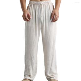 Men's Shorts Plus Size Men Cotton Linen Long Pants Elastic Waist Loose Straight Trousers