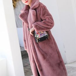Women's Fur Faux Lautaro Winter Long Loose Casual Gray Black Warm Thick Soft Fluffy Coat Women Lapel Luxury Korean Fashion 4Xl 5XL 220927