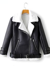 Women's Leather Faux Leather Women s Jackets Fitaylor Winter Faux Lamb Leather Jacket Women Turn Down Collar Sheepskin Coat Pu Motorcyle Biker Warm Thick Outerwear