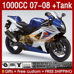 Kit & Tank Fairings For SUZUKI GSXR1000CC GSXR 1000 CC 1000CC 07-08 Bodywork 158No.136 GSXR-1000 GSXR1000 K7 07 08 Body GSX R1000 GSX-R1000 2007 2008 Fairing blue stock