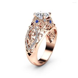 Cluster Rings 14K Rose Gold Princess Real Diamond Ring For Women Anillos Mujer Bizuteria Gemstone Femme Jewelry Anel