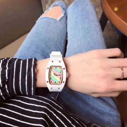 Mechanical Watch Tourbillon Richaremiller Diamond Set Automatic Quartz Stainless Sapphire y Designer Luxury Wristwatch Female Marshmallow Tape White 9ffq