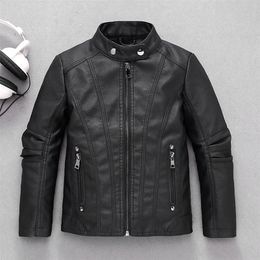 Jackets Autumn Winter Children's Leather Motorcycle Boys Girls Plus Velvet Fashion Pu Coats Kids Zipper Tops 220928
