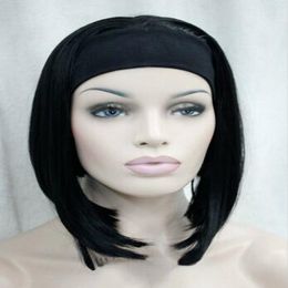 Women Short Straight Ladies Daily 3/4 Headband Half Wig Natural Hair Cosplay Wig